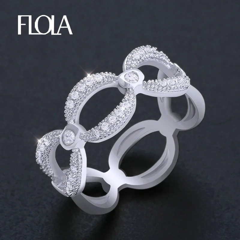 

FLOLA Dainty Zircon Eternity Ring Stackable Female Silver Ring with Stone Valentine's Day Gift Cocktail Ring bague argent righ36