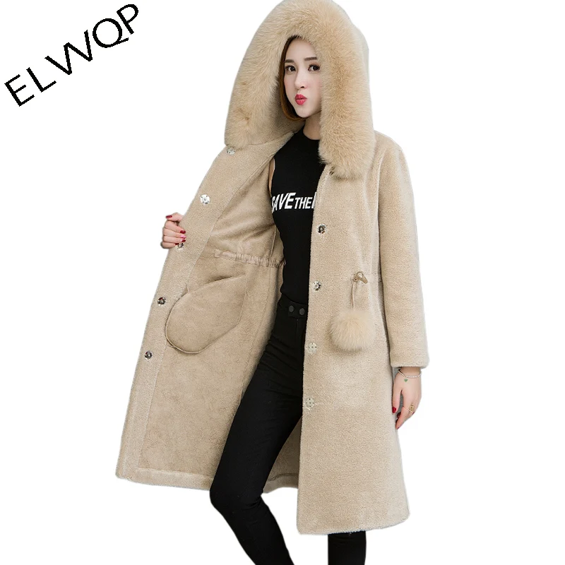 Big Fur collar Winter Woolen Jacket Hooded Coat Women