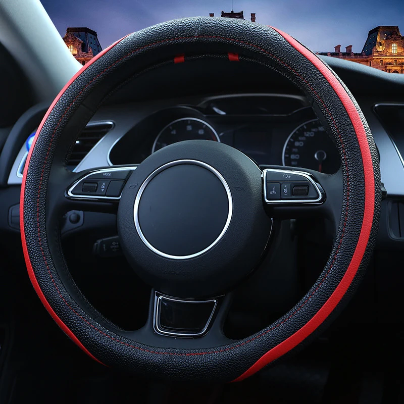 Two-Tone Sport Car Steering Wheel Cover Fuber Leather Steering Covers Four Season Auto Supplier Car Steering Wheel Cases Black Two-Tone Sport Car Steering Wheel Cover Fuber Leather Steering Covers Four Season Auto Supplier Car Steering Wheel Cases Black