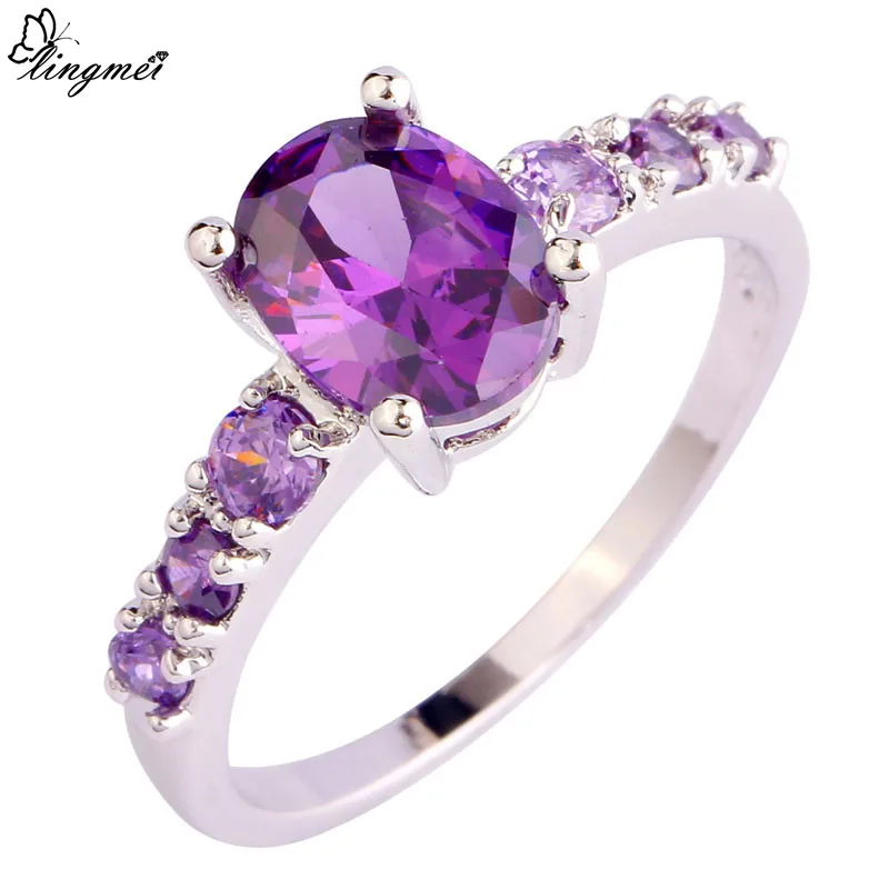 

Lingmei Womens Fashion Silver 925 Wedding Rings Oval Zircon Engagement Jewelry Size 6-13 Christmas Birthstone Gifts Wholesale
