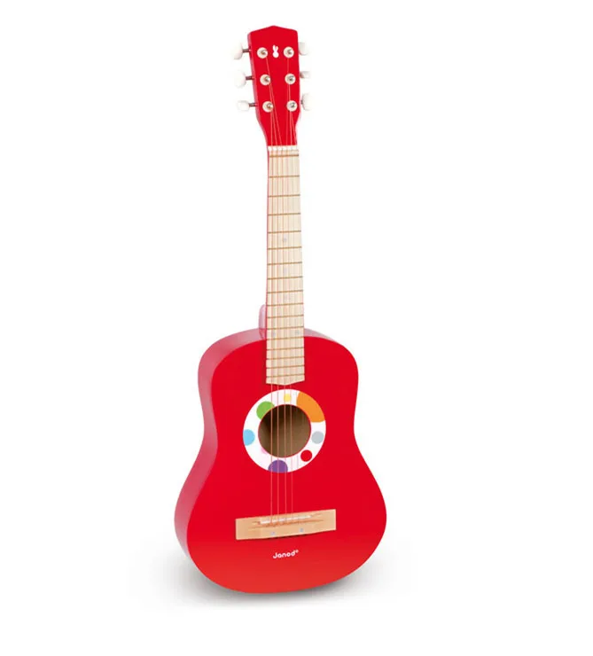 Baby Toys Janod wooden Kids Guitar High Quality Red Baby Iron Strings Wooden Guitar toy Musical Instrument Toy Educational Gift