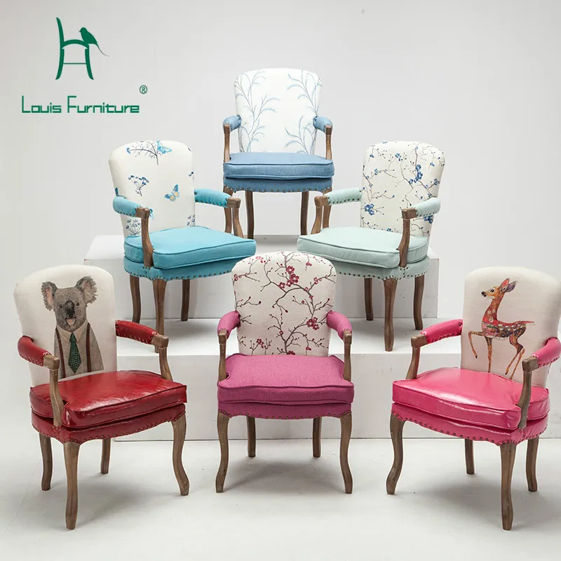 

Louis Fashion Coffee Chairs Study Chair American Retro Solid Wood Chair Nordic Single Cafe Leisure