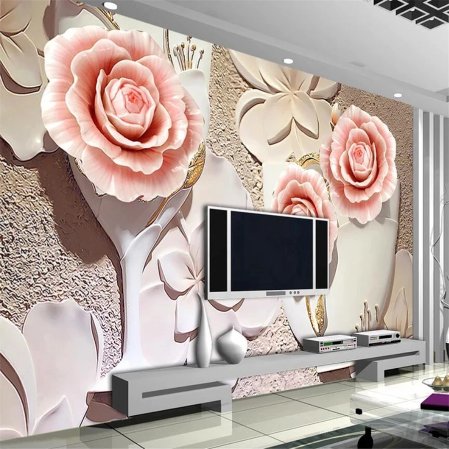 

beibehang Custom wallpaper 3D mural rose embossed mural TV background wall living room bedroom wall papers home decor wallpaper