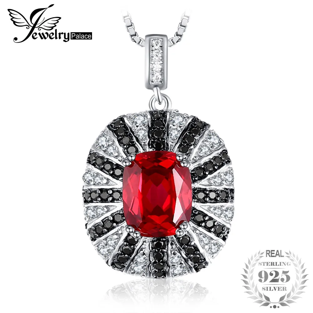 

JewelryPalace Luxury 6ct Red Created Rubyss Natural Black Spinel Solid 925 Sterling Silver Pendant Fashion Necklace 45cm Chain