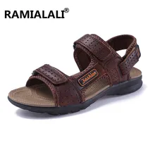 Ramialali/мужские сандалии из натуральной кожи; дышащие сандалии ручной работы на плоской подошве; летняя повседневная обувь; мужская обувь
