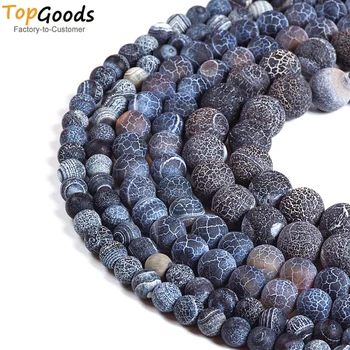 

TopGoods Natural Stone Beads Black Weathered Agate Frosted Dull Polish Stone 4/6/8/10mm Round Loose Beads for Jewelry Making