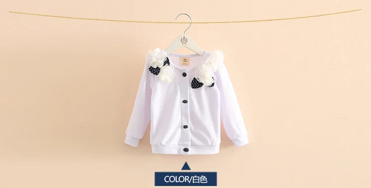 2018 Spring and Autumn Bow Decoration Baby Child Girl Lace Patchwork Pure White and Blue Long-Sleeve Cardigan Top Outerwear (7)