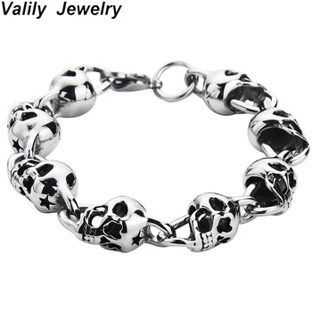 

Valily Punk Skull Bracelet Stainless Steel Bracelets &Bangles For Man High Quality Fashion Skeleton Charm Bracelet Jewelry US