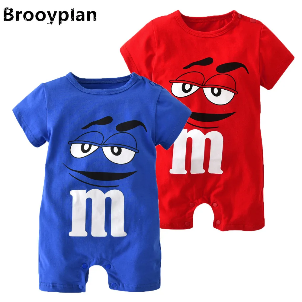

2019 Hot sale Summer Baby Boy Girl Clothes Cotton Cartoon Blue and Red Short Sleeve Jumpsuit Casual Outfits Infant Clothing Set