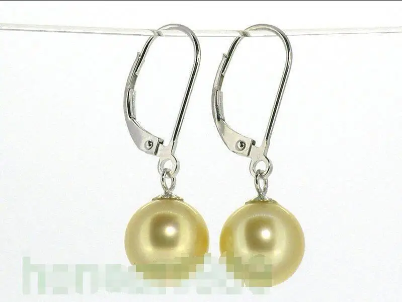 

Free Shipping >>>> Genuine gorgeous 9.5mm round golden yellow akoya pearl dangle earring 925 silver