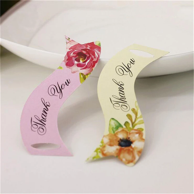 

Free Shipping 100Pcs/Lot Candy Box Tags Beige Pink Thank You Small Tag Thank Card For Wedding Party Gift Box