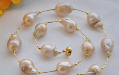 

08148 Huge 20" PINK baroque KESHI REBORN PEARL GOLDEN NECKLACE