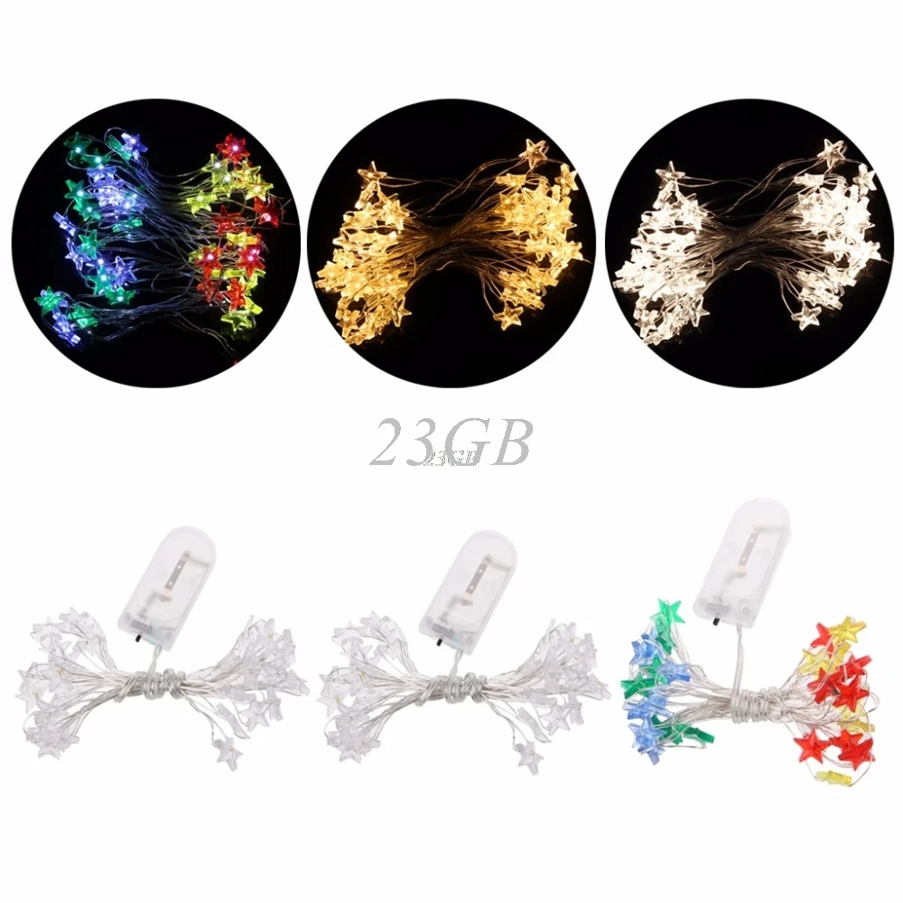 3/5 м 30/50LED Водонепроницаемый звезды Медный провод гирлянда Батарея работает Рождество свадебный Декор J24