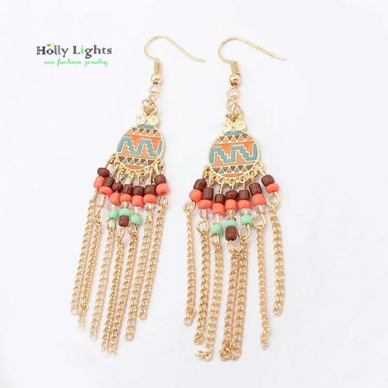 women boho tassel dangle earring set ethnic bohemia multicolor drop earring tribalgold color