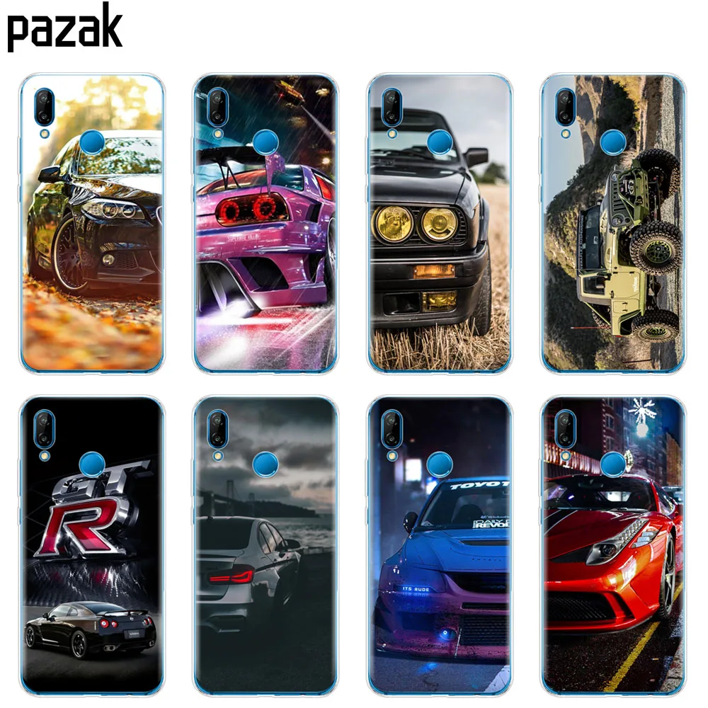 

Silicone Case For Huawei P20 P8 P9 P10 Lite Plus Pro 2017 P Smart 2018 phone case bumper protect bag paint Cool sport car design