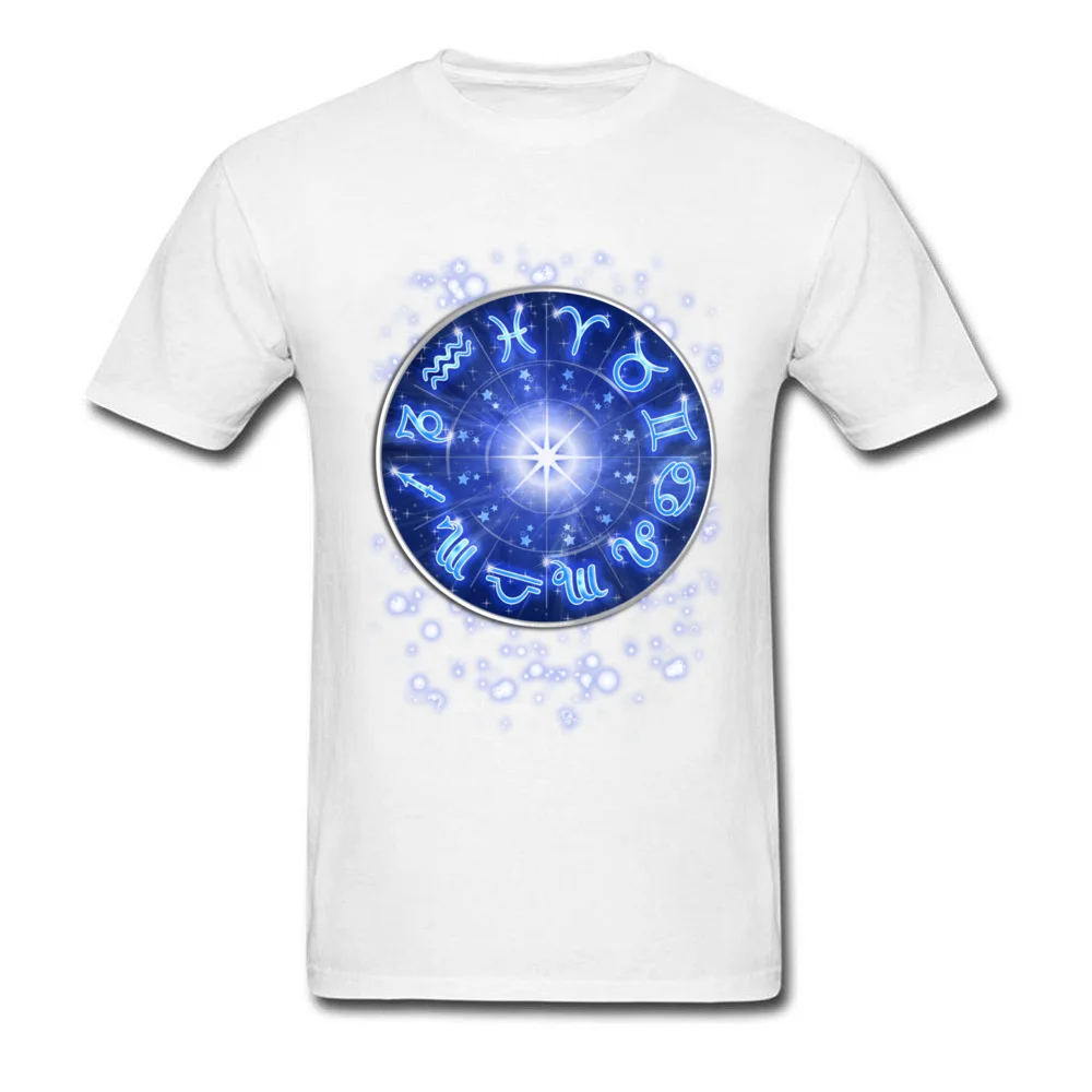 Zodiac Signs Blue Galaxy Circle 100% Cotton Tops Shirts for Men 3D Printed T Shirts New Design Crewneck Sweatshirts Short Sleeve Zodiac Signs Blue Galaxy Circle white