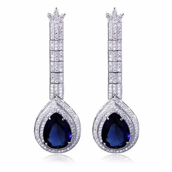 Mansaku Ladies' Luxury Big Drop Earrings Premium Plated Blue Stone