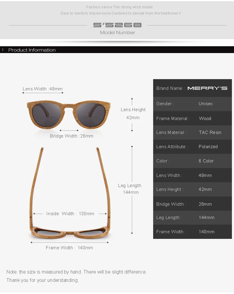 MERRYS Дизайнерские деревянные солнцезащитные очки ручной работы мужские/женские ретро поляризованные солнцезащитные очки с защитой от ультрафиолета S5268