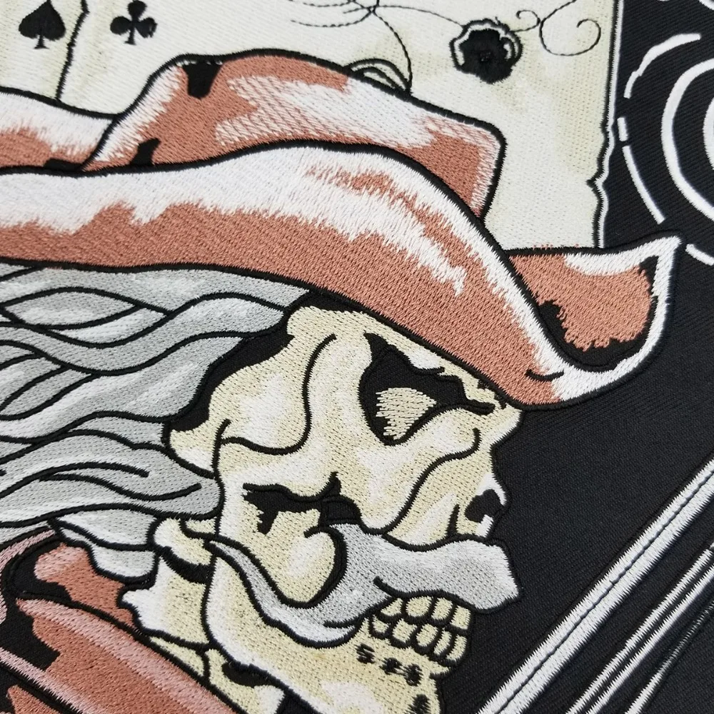 T170507 (4)Machine Embroidery Designs Custom Dead Man's Hand Cowboy & Guns Patch Large Back Sew On Patches For Clothes