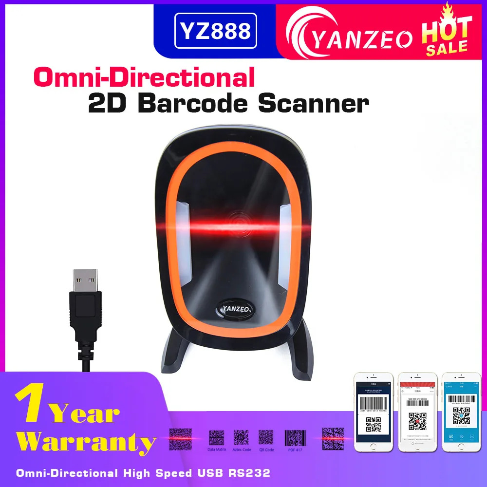 

Yanzeo YZ888 High Speed Omni USB RS232 Omni Directional 2D Image Barcode Scanner