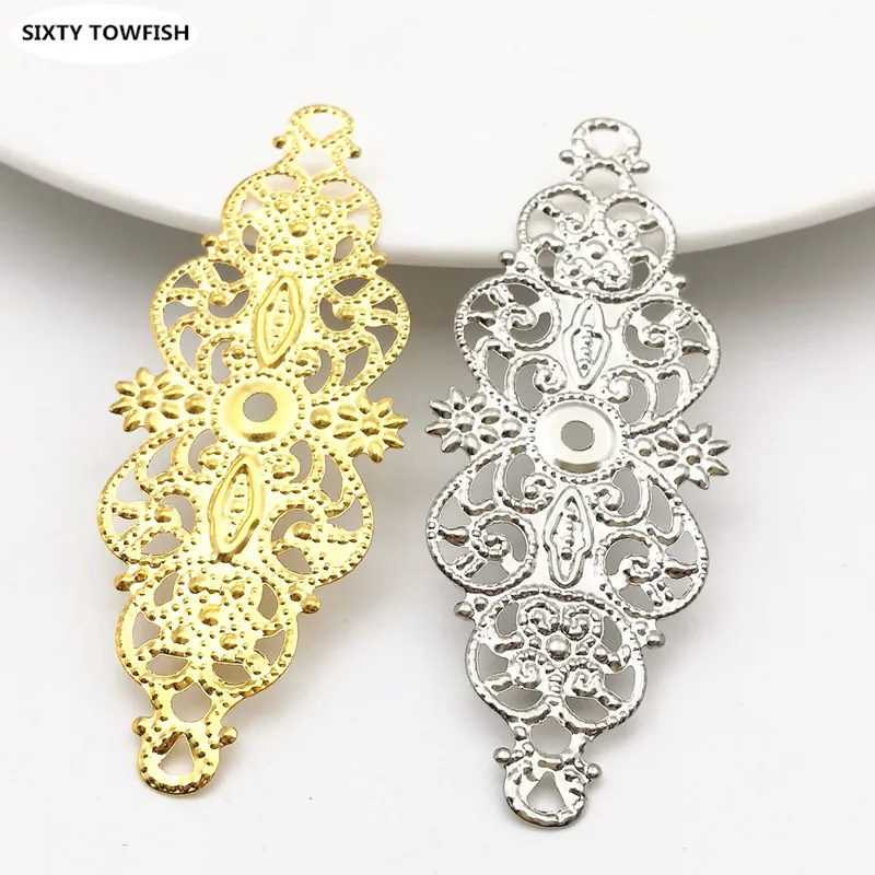 

20pcs/lot 24x61mm 2Colors Metal Middle hole Filigree Flowers Slice Charms Settings DIY Components Jewelry Findings B103204