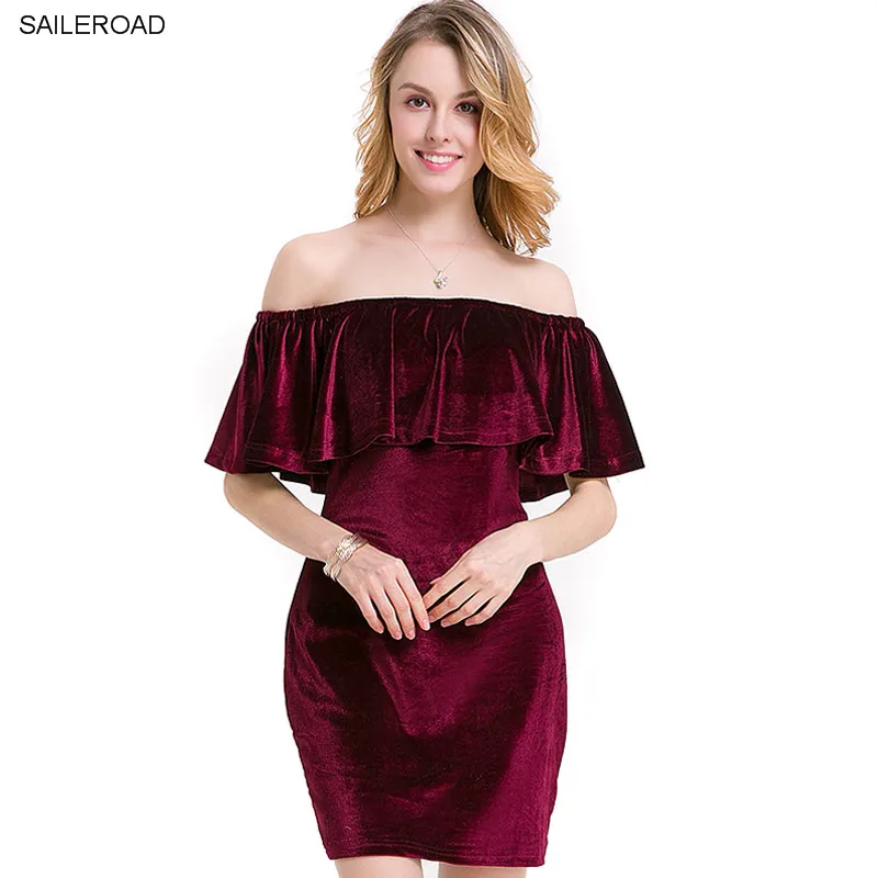 

Summer Off Shoulder Sexy Dress Women Vestidos Mujer Bodycon Sheath Pencil Dresses Velvet Party Dress Slash Neck Mini Wrap Dress
