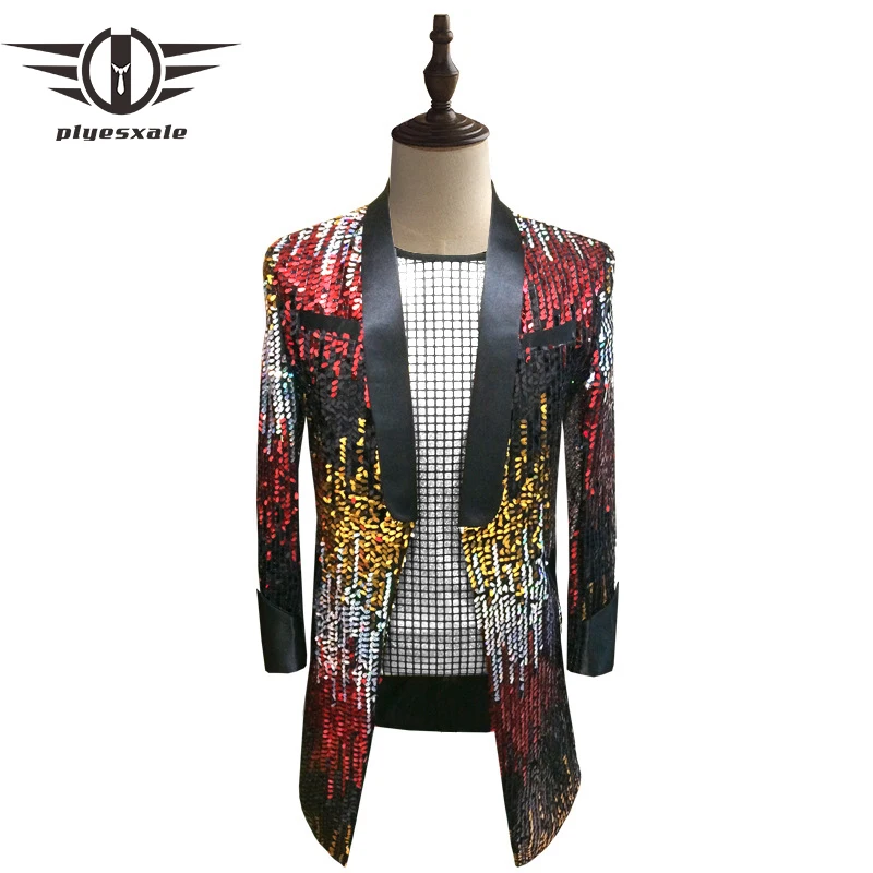 

Plyesxale Colorful Sequin Blazer Men 2018 Long Blazer Jacket Gold Silver Blue Green Pink Stage Party Prom Blazers For Men Q224