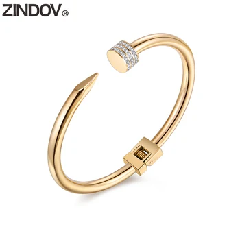 

ZINDOV Stainless Steel Jewelry For Women Gold Bangles Bracelets Rose Gold Silver Color Crystal Cuff Bracelets Female Accessories