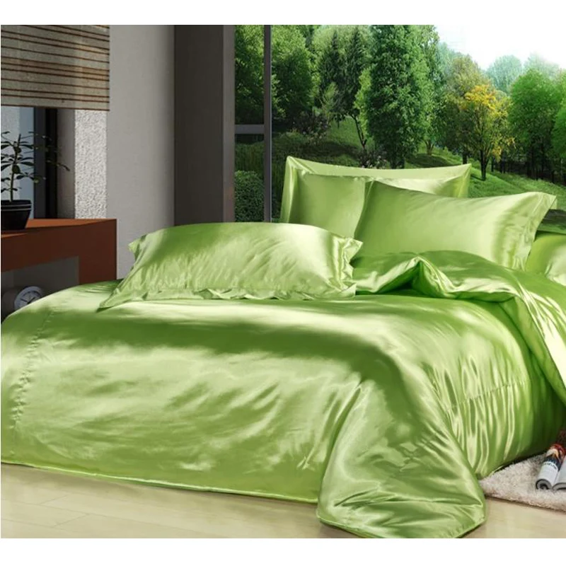 Custom Solid Color Bedding Set Green 50 Silk Satin Bedding Sets King