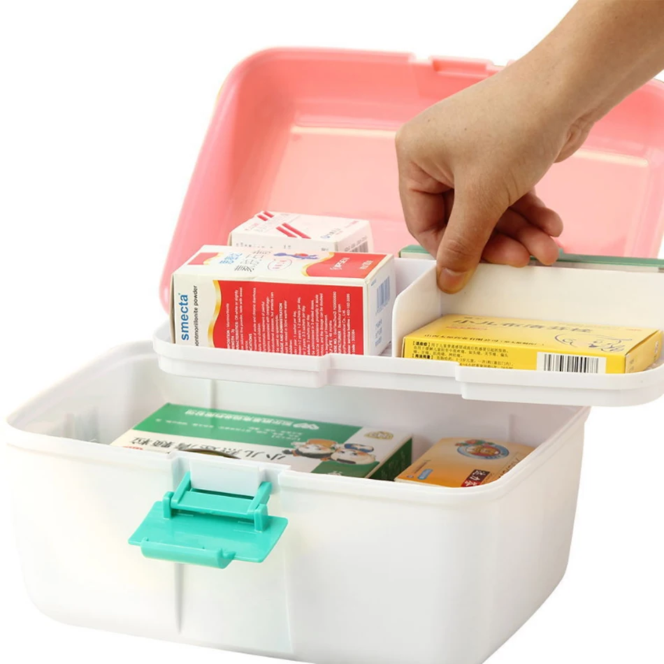 

Medicine Box Double-layer Portable Family First Aid Box Large Capacity Health Case Plastic Pill Storage Organizer Container