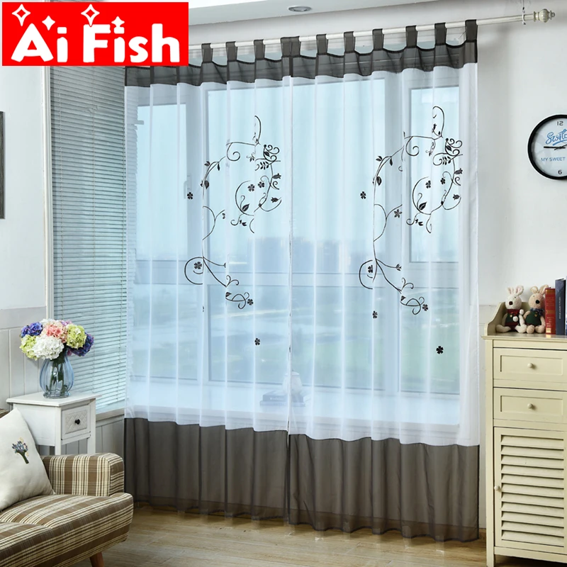 

Read Made Window Treatment Curtain Sheer Voile Tulle Tab Top Hole Embroidered Floral for Living Room Bedroom Drape DL009-30