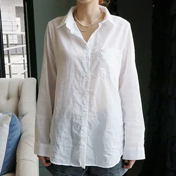 

Hot Seller Women Shirts Blouses Cotton White Shirt Solid Retro Shirts Long Sleeve Top White Blouse Lady Spring Summer Blusas