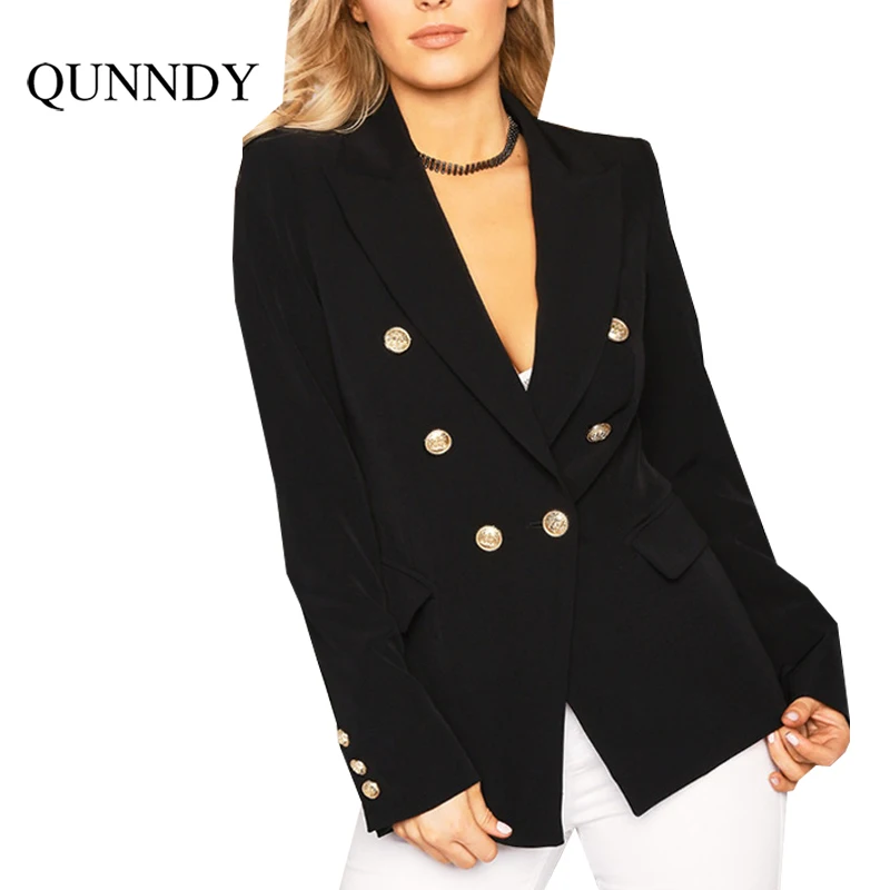 Qunndy Autumn OL Style Double Breasted White font b jackets b font font b Women b