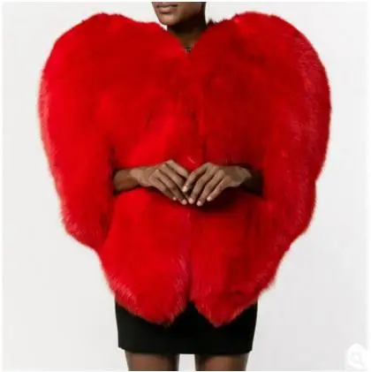 Новинка года, женская накидка в форме 3D сердца, искусственный мех, теплое женское пушистое меховое пальто, красный искусственный мех, жилеты из искусственного меха, J2067
