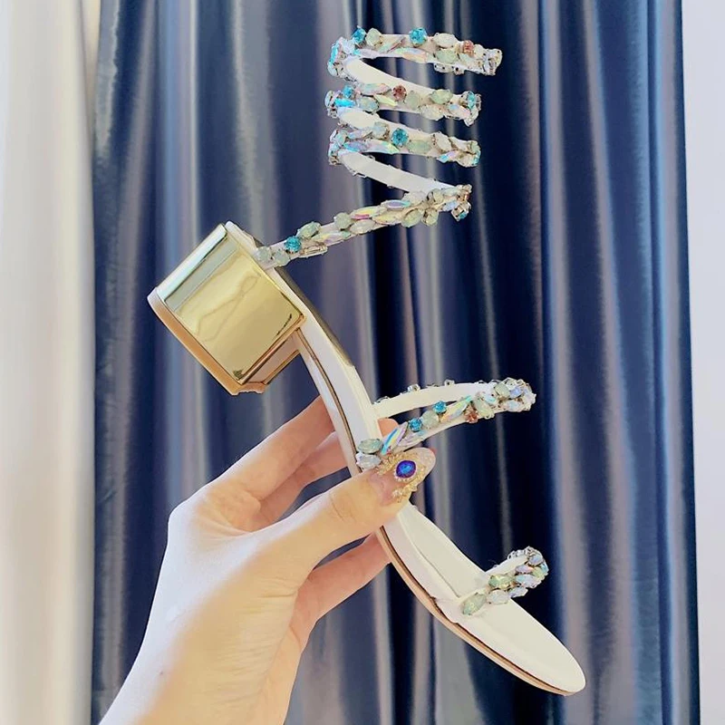 

Women Shoes Summer 2019 Fashion Gladiator Crystal 4.5CM Square Heels High Heels Ladies Sandals Shoes Women