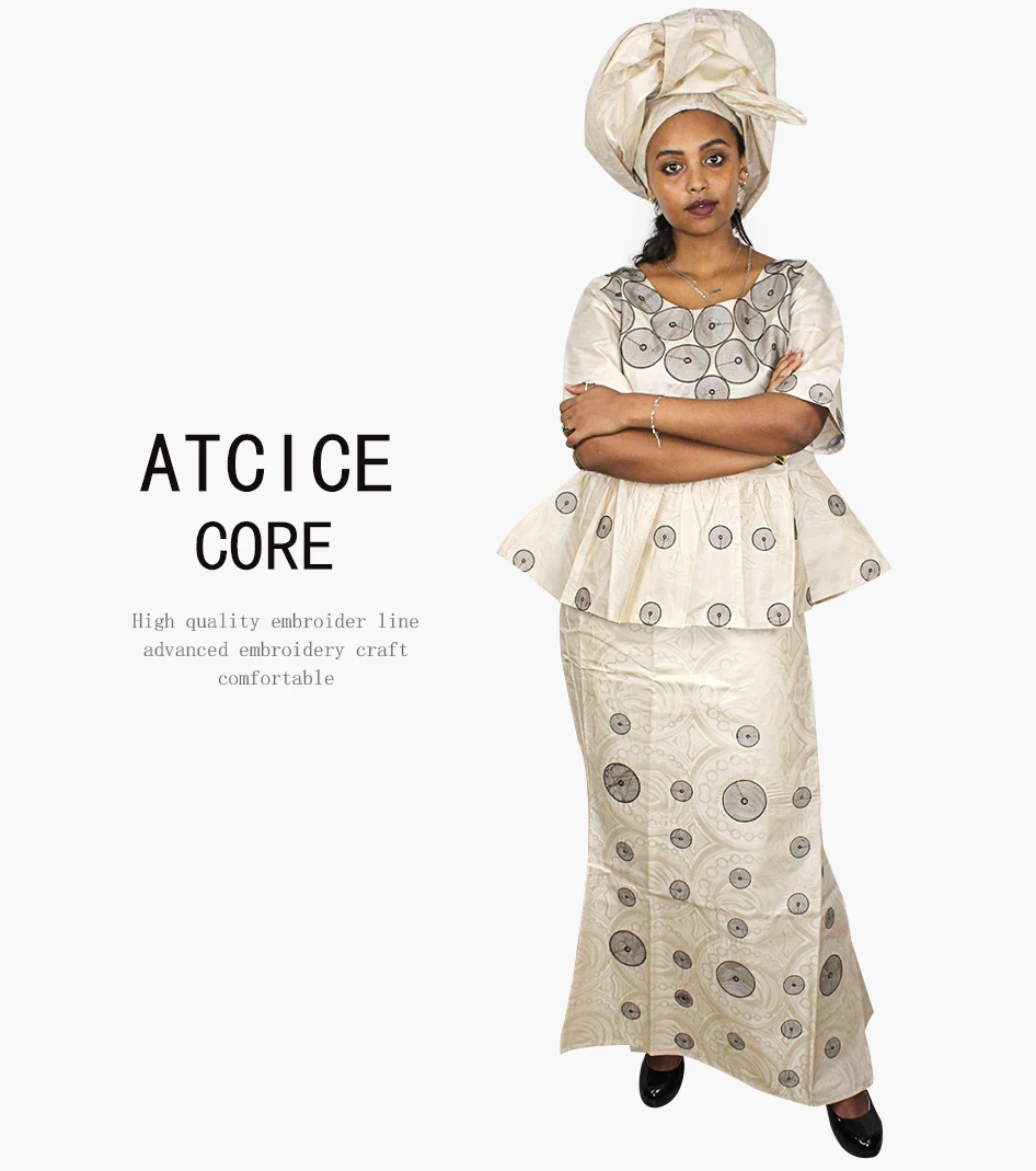 african wear for women African Dress For Lady Fashion Design Computer Embroidery Design Top With Rapper Scraf DP193# african wear for women