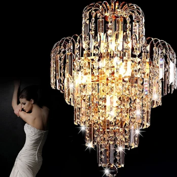 

LED K9 Crystal Pendant Light Modern Simple Cloth Cover Living Bedroom Pendent Lamp Stainless Steel LED Kingdom Lighting