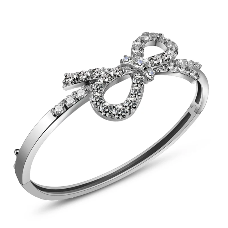 Fashion and lovely bowknot zircon bracelets.Solid 925 silver women bracelet.Charming lady sterling silver jewelry.wholesale