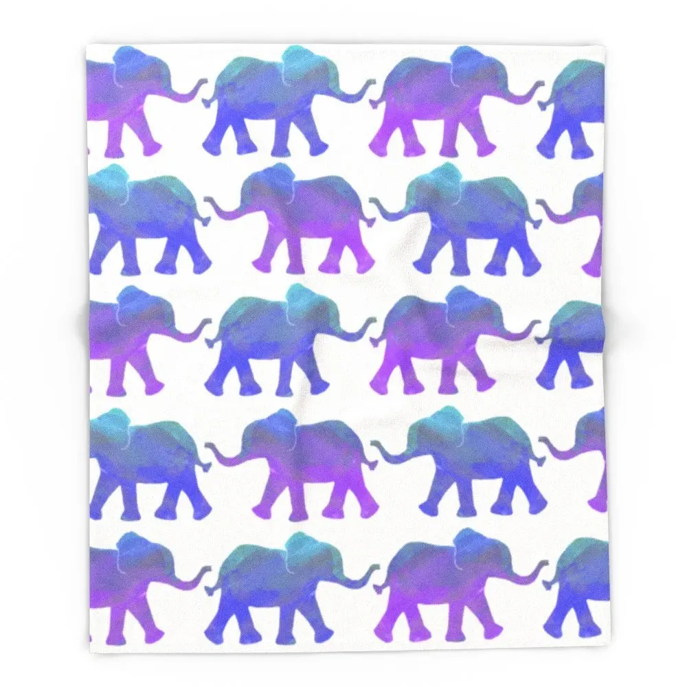 Blanket Custom Follow The Leader Painted Elephants In Royal Blue