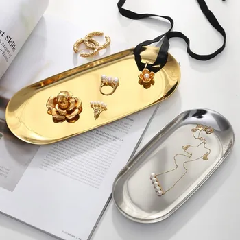 

Stainless Steel Vanity Trays, Cosmetic Organizer Trays for Makeup, Beauty Products, Jewelry, Hand Towels (Gold & Silver)