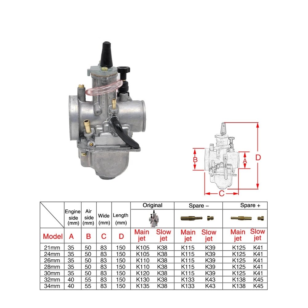 ZS Racing PWK 21 мм 24 мм 26 мм 28 мм 30 мм 32 мм 34 мм гоночный карбюратор для скутера JOG DIO KR150 CR80 CR85R CR125 с силовой струей