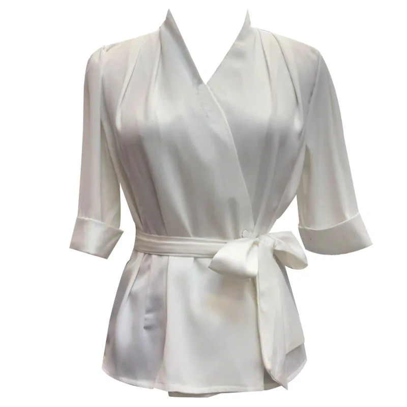 Blusa Limited Zanzea Новая женская рубашка с поясом и повязкой для пригородных семиточечный рукав v-образный вырез женские топы и блузки