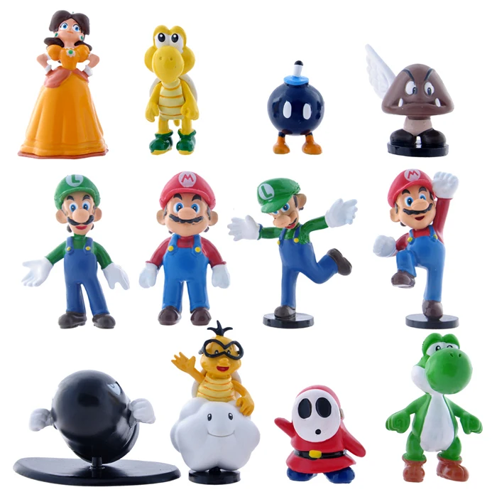 

12 pz/set super mario bros luigi daisy goomba yoshi bullet bill action figures anime pvc brinquedos collection giocattoli