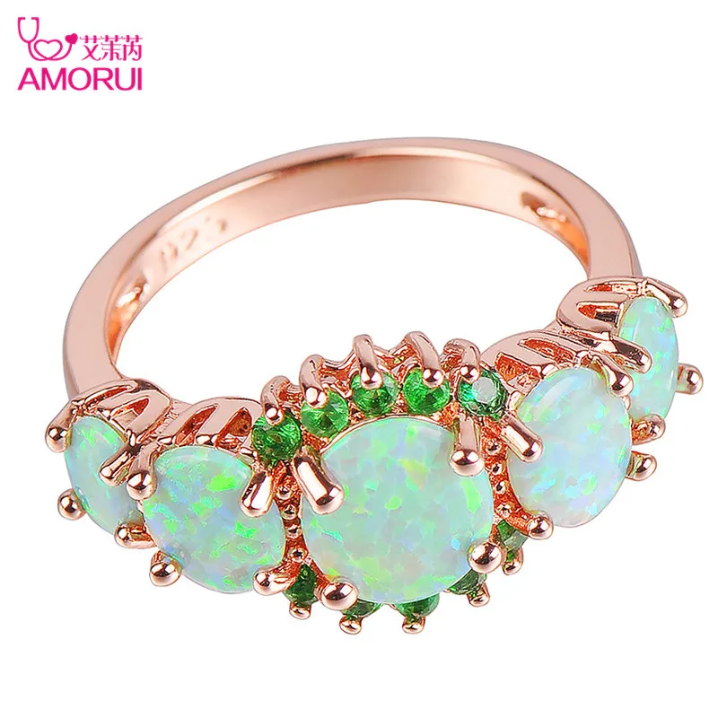 AMORUI Trendy Green AAA Zircon Opal Wedding Rings For Women Rose Gold May Birthstone Ring Women Jewelry Gift Dropshipping