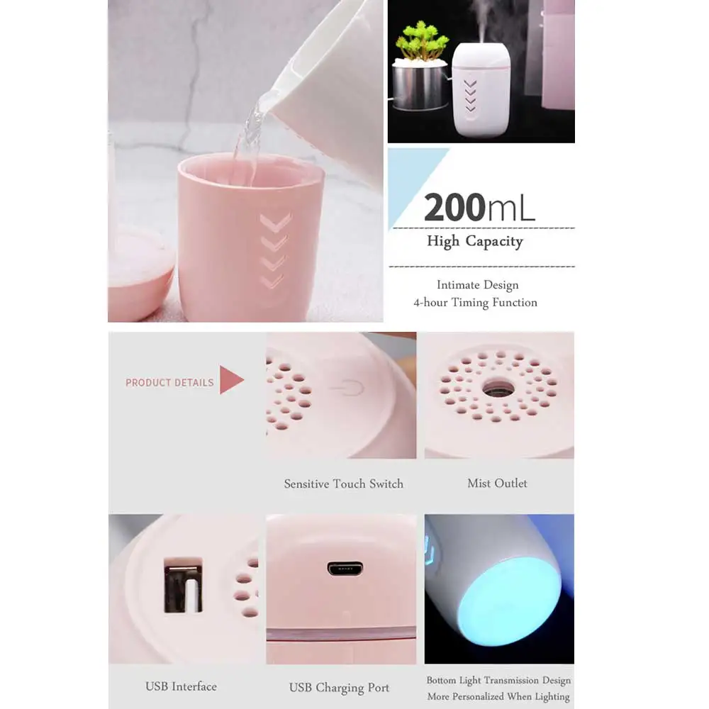3 IN 1 USB Arrow Air Humidifier 200ML Aromatherapy Diffuser Mist Maker Fogger Humidifier with USB L
