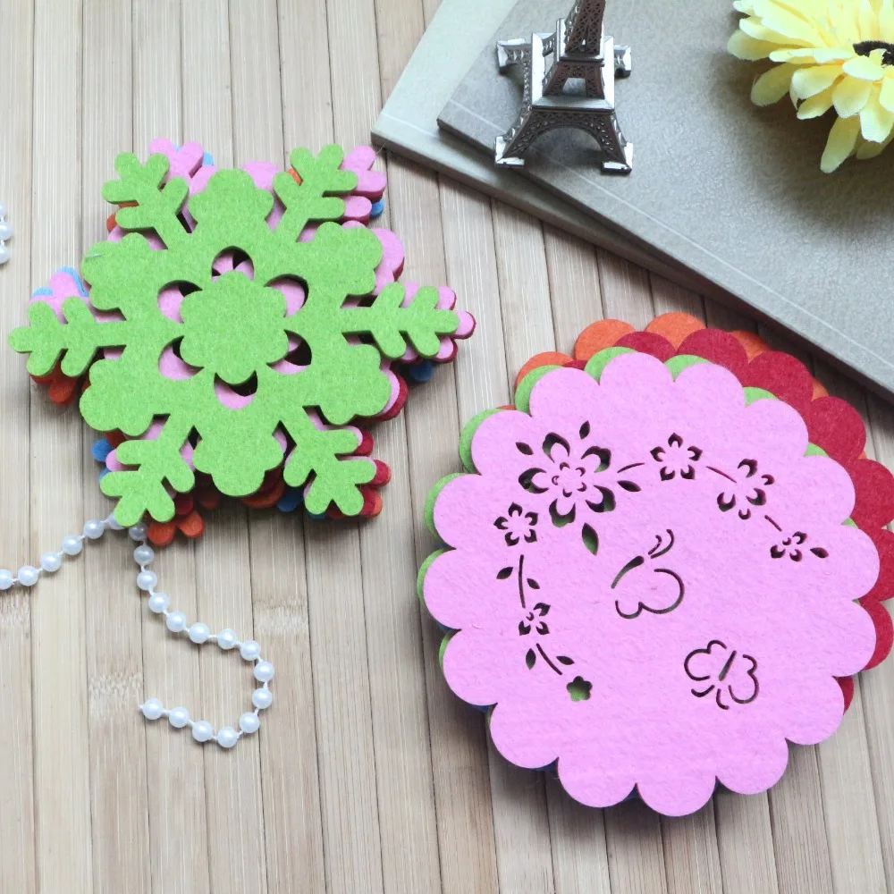 10pcs! Felt laser cut coaster fabric coaster 2 shape 5 colors can