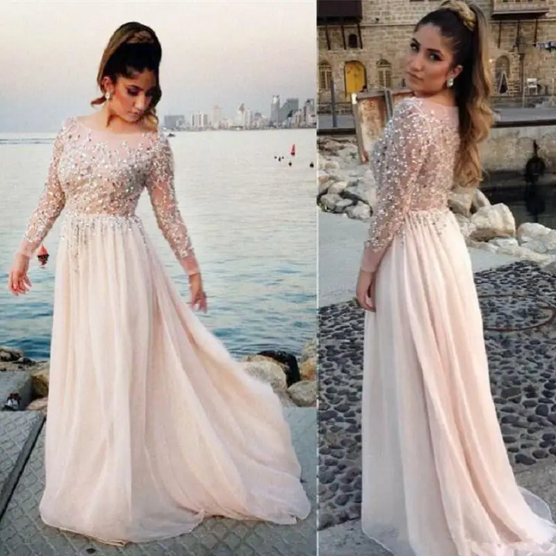 Арабское насыщенно розовое длинное вечернее платье с рукавами 2019 robe de soiree Аппликация Кружева платье для выпускного вечера Линия