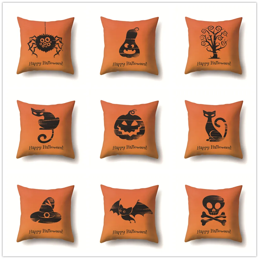 

Creative Halloween Series Cushion Cover Soft Polyester Pumpkin Spider Bat Cat Decorative Pillowcase for Home Sofa Festival Decor