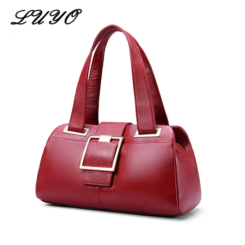 LUYO Real Genuine Leather Bag For Woman Luxury Handbags Women Shoulder Bags Designer Female Purse Tote Top-handle Bags Boston LUYO Real Genuine Leather Bag For Woman Luxury Handbags Women Shoulder Bags Designer Female Purse Tote Top-handle Bags Boston