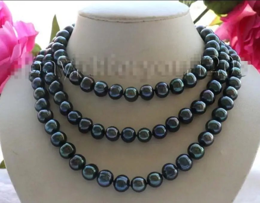 

Free shipping hot sale Women Bridal Wedding Jewelry >> 50" Longest Genuine Natural 11mm Black Round Pearl Necklace #f2028!